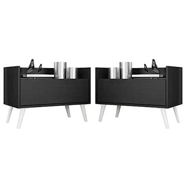 Imagem de Kit c/ 2 Mesas de Cabeceira 60 cm c/Pés Retrô Multimóveis Preta/branca