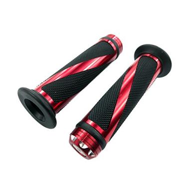 Imagem de MYK Powersports Grips – Conjunto de pegadores de motocicleta de alumínio e borracha macia de ajuste universal para guidão de 22 mm (7/8") – Vermelho