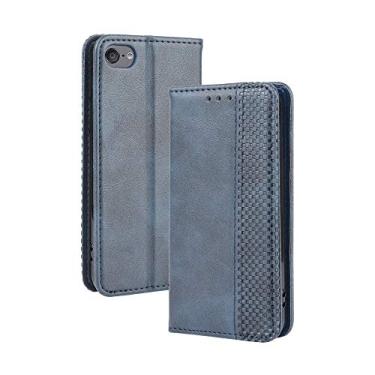 Imagem de Capa para iPod Touch 7, capa para iPod Touch 6, capa para iPod Touch 5, capa flip de couro PU retrô à prova de choque com compartimento para cartão, fecho magnético para iPod Touch 5 6 7th (azul)