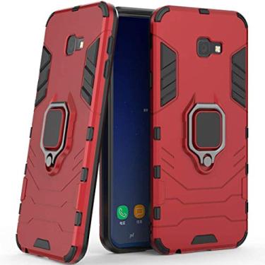 Imagem de Compatível com Samsung Galaxy J4 Plus Capa Prova de Choque de Camada Dupla, Anel Giratório de 360 com Suporte de Celular para Carro (Vermelho)