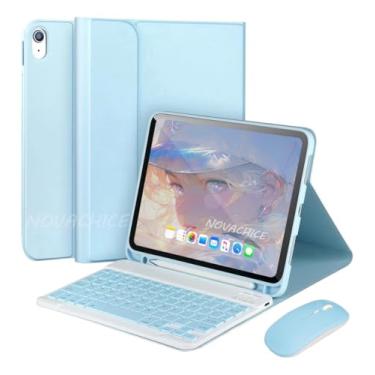 Imagem de Capa Tablet Com Magnética e Removível Teclado e Mouse Bluetooth， Capa Para Para iPad Pro 2022/2021 12,9 Pol (Céu Azul)