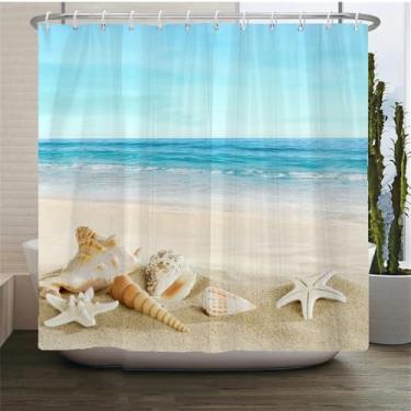 Imagem de Cortinas de chuveiro com cenário de praia, mar, oceano, mediterrâneo, cortina de banheiro, tecido impermeável, decoração, 16, W300xH180cm