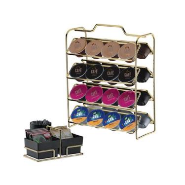 Imagem de Kit Suporte Cápsulas Dolce Gusto + Organizador de Sachês Preto Dourado