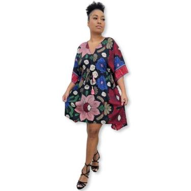 Imagem de Vestido curto Plus Size Kaftan Indiana Estilo Seda Estampada - Sarat M