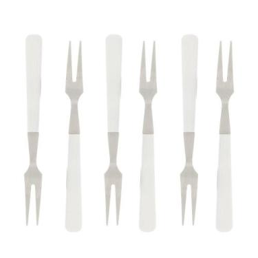 Imagem de Garfos Aperitivos Petiscos Aço Inox Cabo Pp Branco 10Cm - Lyor