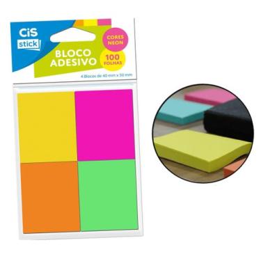 Imagem de Bloco De Notas Adesivo Colorido Neon 100 Folhas Cor Diversas - CIS