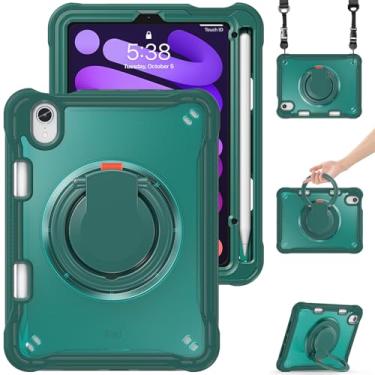 Imagem de Dteck Capa protetora para iPad Mini (A17 Pro/A15 Bionic) 7/6ª geração 8,3 polegadas (2024/2021), capa protetora traseira com suporte/alça/suporte de lápis/alça de ombro, capa portátil leve, verde