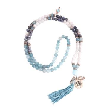 Imagem de Japamala 108 contas em Pedras Aquamarine, Calcedônia Azul e Sodalita -