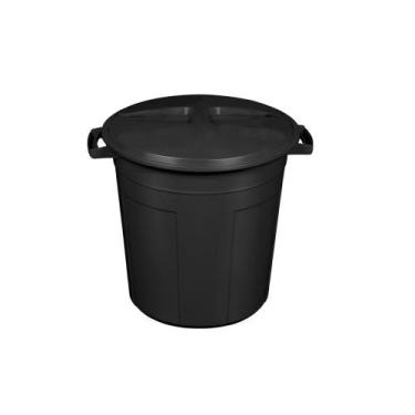 Imagem de Cesto De Lixo Preto Redondo Com Tampa Reforçado 100 Litros - Belmount