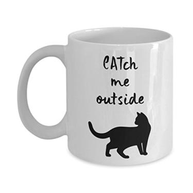 Imagem de CATch Me Outside – Caneca divertida para amantes de gatos – Presentes para felinos – Caneca de café de cerâmica feminina masculina