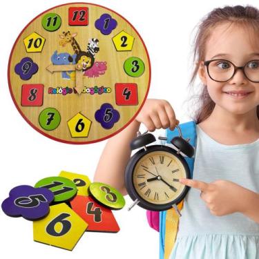 Imagem de Brinquedo Infantil Relógio Pedagógico de Encaixe em Madeira - Tralalá
