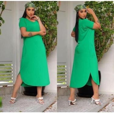 Imagem de Vestido Longo Manga Curta Com Fenda Lateral - M & K Shop, Verde, u