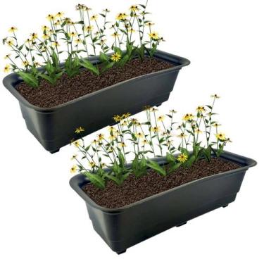 Imagem de Kit 2 jardineiras Vaso Retangular 39cm Planta Flor Plástica Jardim Pre