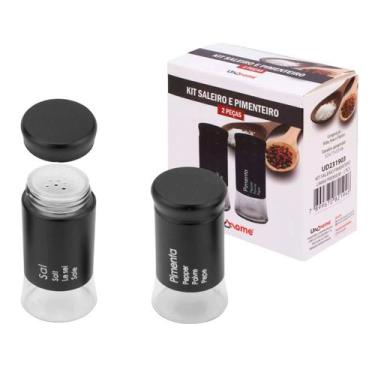 Imagem de Kit Saleiro E Pimenteiro Preto 2 Peças Condimentos Temperos - Kadê