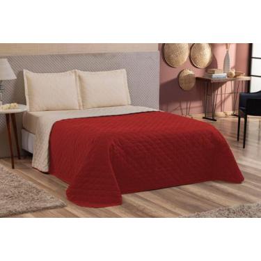 Imagem de Cobre leito casal queen com viés 4 peças Lençol elasticado vermelho/be