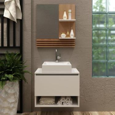 Imagem de Kit Banheiro com Cuba e Espelheira Branco Mármore  Tecno Mobili