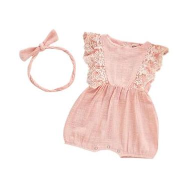 Imagem de Macacão Infantil de Algodão com Renda para Meninas (0-18 Meses) - Verã