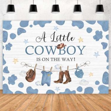 Imagem de Tema de cowboy ocidental pano de fundo A Little Cowboy is On The Way Fundo Cowboy Recém-nascido Chá de Bebê Pano de Fundo Vaqueiro Velho Oeste Decorações de Festa de Aniversário Banner Adereços de