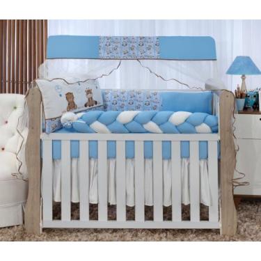 Imagem de Kit enxoval para berço bebê microfibra modelo meia trança floresta azu