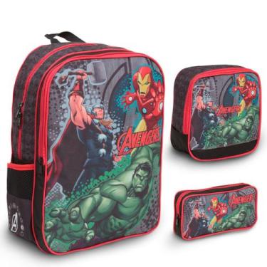 Imagem de Kit Mochila Infantil Grande Vingadores Desenho 3 Pçs - Plike