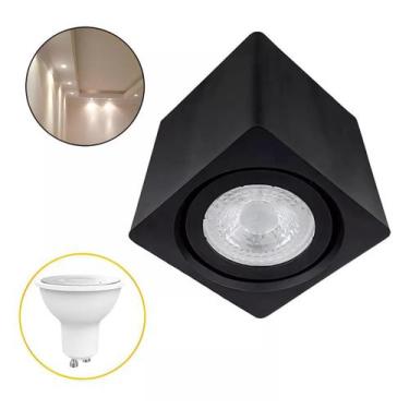 Imagem de Kit 4 Spot Quadrado Sobrepor Direcionável Gu10 C Lâmpada branco Quente