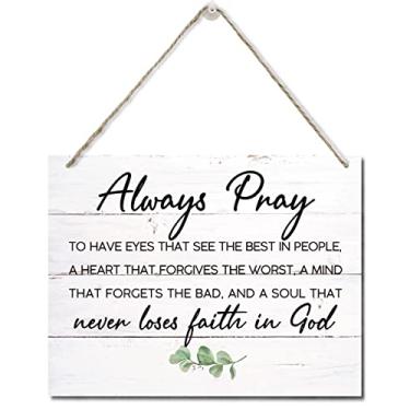 Imagem de AUII JO DESIGN Placa de Madeira Impressa com Versículo Bíblico para Pendurar Na Parede, Decoração de Parede para Casa, Sempre Ore para Ter Olhos, Citação Bíblica, Placa de Madeira26*20Cm,Gp-Sempre Ore