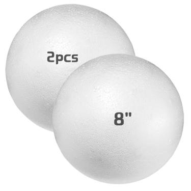 Imagem de Bolas grandes de isopor de 20,3 cm, 2 peças de bolas brancas de espuma para artesanato, bolas redondas sólidas gigantes para projetos de artes e artesanato como enfeites de Natal DIY (bolas de isopor