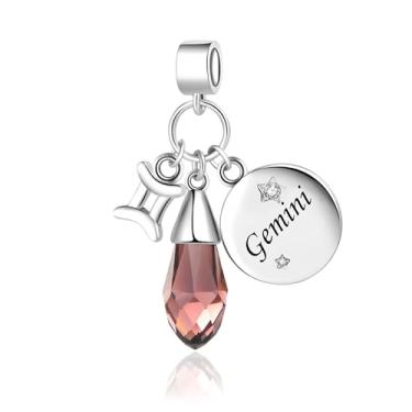 Imagem de MiiFort Pingentes brilhantes do signo do zodíaco para pulseiras Pandora Charms Moments, One Size, Cobre, Sem Pedra Preciosa