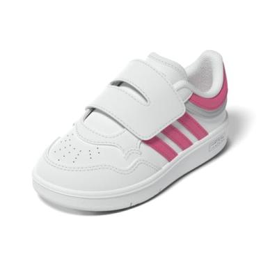 Imagem de adidas Tênis de basquete unissex Baby Hoops 4.0, Branco/Rosa Fusion/Cinza, 4 Infant