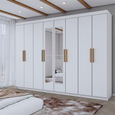 Imagem de Guarda-Roupa Casal Aurora 8 Portas 4 Gavetas com Espelho Branco Neve - Panorama Móveis
