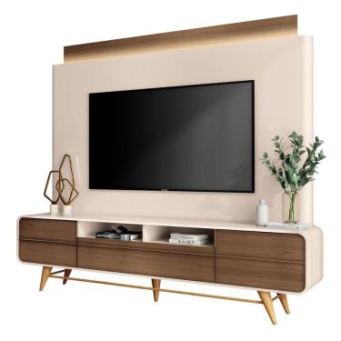 Imagem de Estante Painel de TV 85 Pol 220cm Évora H01 Castanho/Off White - Mpozenato