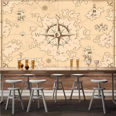 Imagem de Lcythiazole Papel de parede de mapa náutico de tamanho personalizável, papel de parede retrô, fundo de bússola, para restaurante, sala de estar, quarto, escritório, autoadesivo