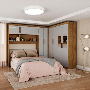 Imagem de Guarda Roupa Casal Modulado 5 Portas Hercules 4 Portas e 4 Gavetas com Espelho Cinamomo/Off White