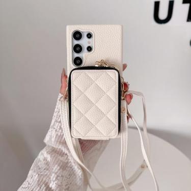 Imagem de Capa com zíper Crossbody para Samsung Galaxy S24 S22 Ultra Plus S23 FE A05S A05 A15 A25 A35 A55 A24 A34 A54 com cartão, branco, para Galaxy S24