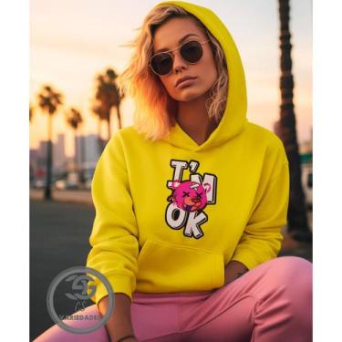 Imagem de Moletom Feminino I'M ok, Está tudo bem Blusão casaco feminino com bols