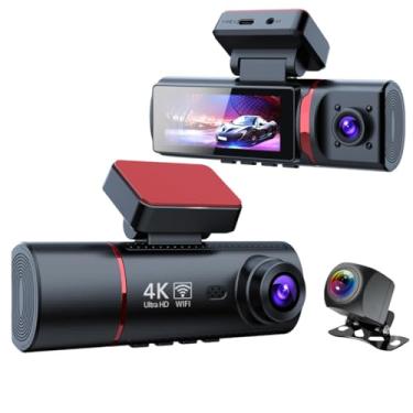 Imagem de Câmera de painel 4K de 3 canais para carros, aplicativo Wifi integrado com rastreador GPS DVR para carro, gravador de vídeo com visão noturna IR 2160P + 1080P + 1080P, 360 graus Proteção Panorâmica