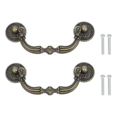 Imagem de PATIKIL Puxadores com furo central 4,84 x 1,85, 2 peças de puxadores de gaveta com parafusos para armário caixa de madeira guarda-roupa armário cômoda móveis ferragens, tom bronze