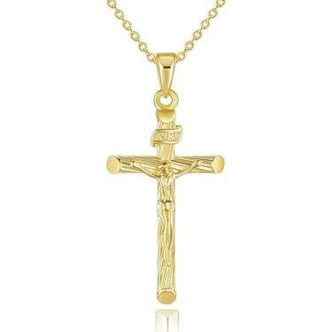Imagem de Amoxos Colar de cruz de ouro 14 K para mulheres, colar de crucifixo masculino, pingentes de cruz de ouro 14 K, pingentes para mulheres, unissex, elegância para todos, corrente de ouro 14K, cruz para