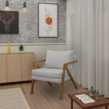 Imagem de Poltrona Decorativa Madeira Maciça Luxo Mona Linho Cinza - Zahav Estofados