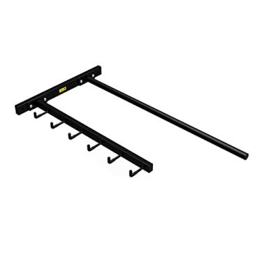 Imagem de Suporte de armazenamento de tapete de ioga montado na parede - 2 varões suspensos, bolas de ioga, rolo de espuma, prateleira de toalha para casa, academia, banheiro, dois estilos pretos (tamanho: B)