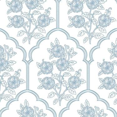 Imagem de Papel de parede Safiyya 197x44cm Vinil floral azul e branco