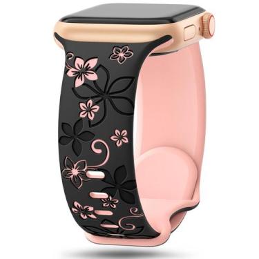 Imagem de Pulseira de relógio SuperNana Floral Gravada em Silicone 41 mm para mu