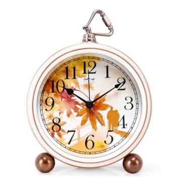 Imagem de Relógio de mesa retrô, despertador vintage de bordo romântico de 12 cm, relógio pequeno silencioso sem tique-taque, alimentado por bateria, despertador alto para pessoas com sono pesado, relógios de