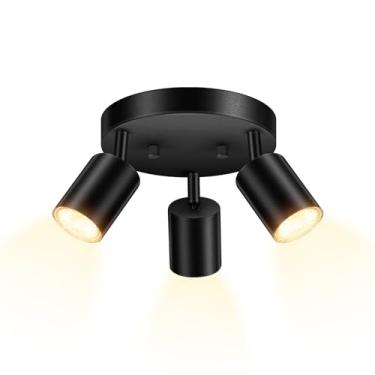 Imagem de AUQUEE Kit De Iluminação De Trilho De Led Com 3 Luzes, Luminárias De Trilho De Led, Iluminação De Teto Redonda Preta, Cabeça De Luz Giratória Flexível Para Cozinha, Sala De Estar, Quarto, Lâmpada Gu