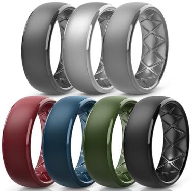 Imagem de Egnaro Anéis de casamento masculinos de silicone: 1/4/6/7 multipack de alianças de casamento de borracha com arco interno design ergonômico respirável para academia/exterior/presente, 11(20.6mm