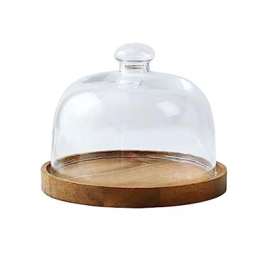 Imagem de Suporte para Bolo Prato de bolo de madeira Tampa de vidro transparente Mesa de sobremesa Pão Dim Sum Bandeja de exposição Suporte para Sobremesa(X-Small)