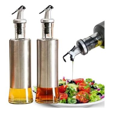 Imagem de Kit 2 Galheteiro Azeite Vinagre 300ml Vidro Aço Inox Dosador - TOP RIO