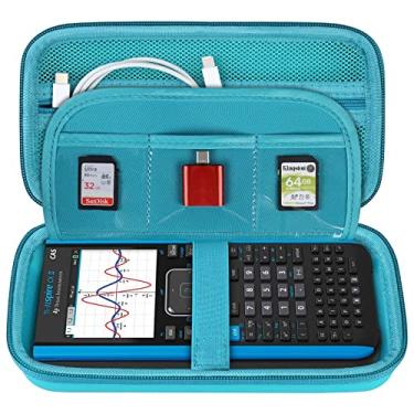 Imagem de BOVKE Estojo de transporte para calculadora gráfica Texas Instruments TI-Nspire CX II CAS/CX II/CX/CX CAS e mais – Bolso de malha para cabos USB e outros materiais escolares, turquesa