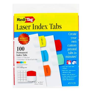 Imagem de Redi-Tag Abas de índice a laser, separadoras, índices adesivos permanentes, etiquetas divisórias personalizáveis, 3,5 x 3,5 cm, cores sortidas, 100 abas (B33120)