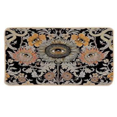 Imagem de EXUQO Tapete de porta de olho turco, tapete de entrada de girassol psicodélico interno, tapete de boas-vindas floral trippy gótico hippie cobra para sala de estar, quarto, bares, café, varanda, 76 x